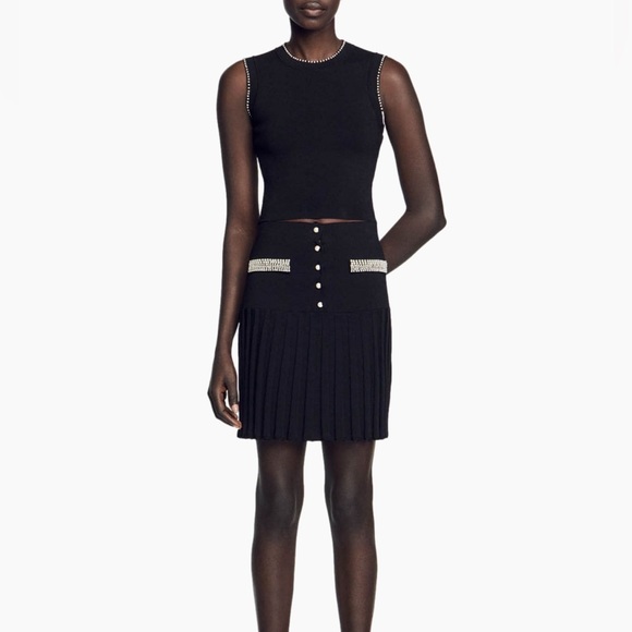 NWOT Sandro Gild Faux Pearl Embellished Knit Top--missing a few pearls (armhole) - Picture 8 of 11